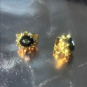 Vintage Elegant Gold and Black Women's Clipon Earrings #3000